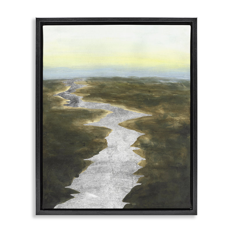 «Silver River Landscape», art par Michael Willett, Cadre flottant noir de jais, H 21 po x l 17 po