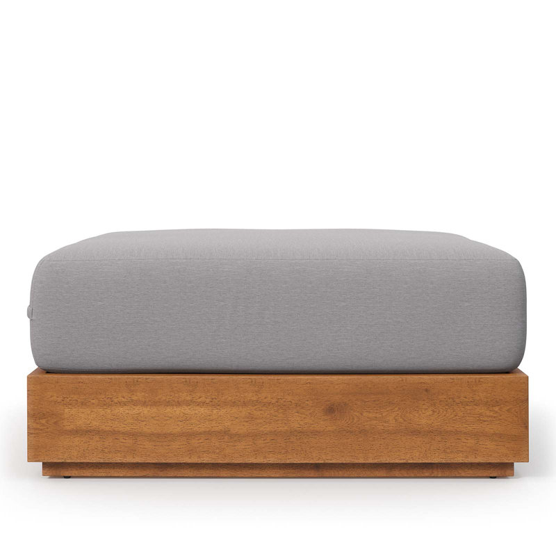 Tahoe Outdoor Patio Acacia Wood Ottoman In Natural Light Gray