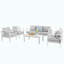 Ensemble de conversation de patio 5 pièces en aluminium 5 pièces, canapé d'extérieur 7 places avec coussins gris clair épais et structure blanche et table basse-6875836