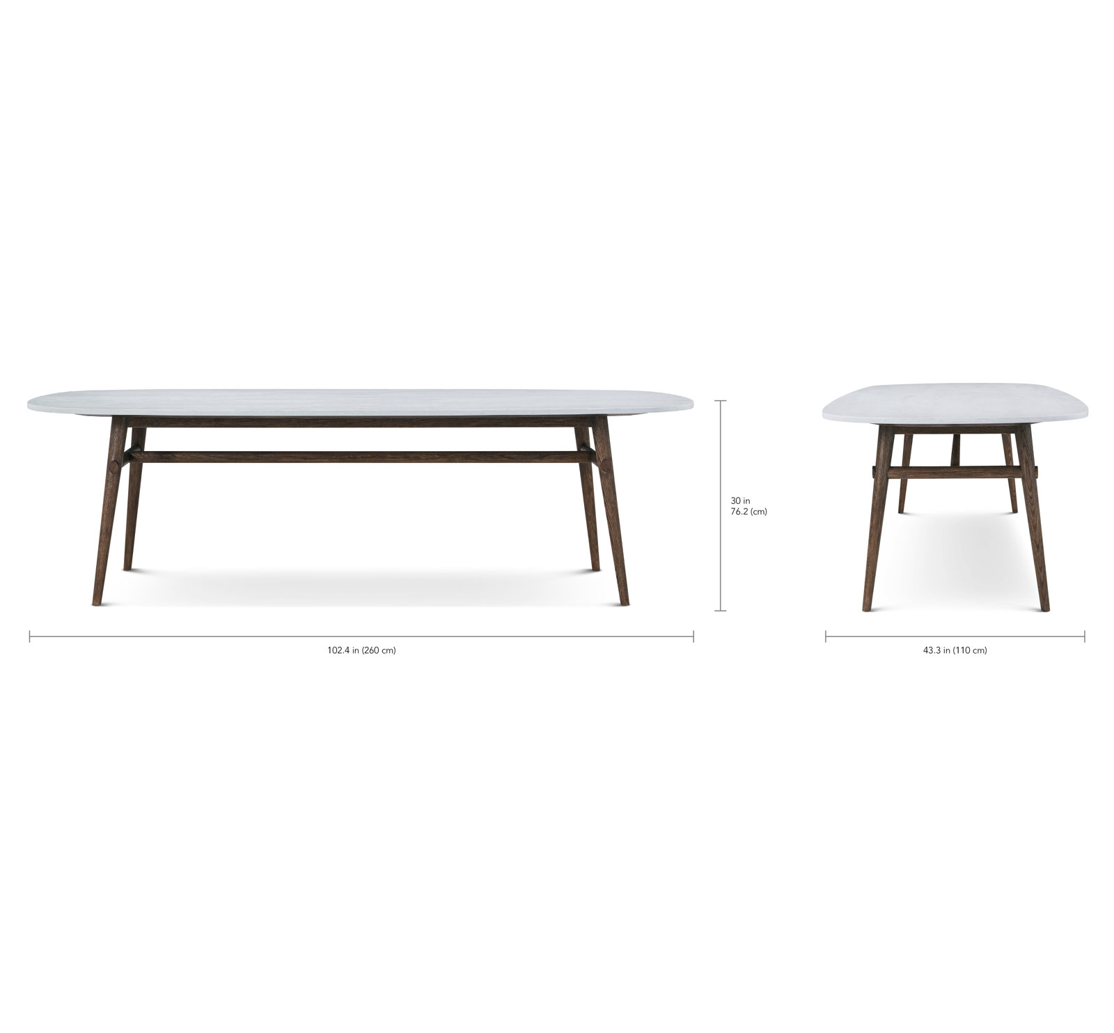 Dining Table, Brown, 30" H x 102.36" L x 43.31" W