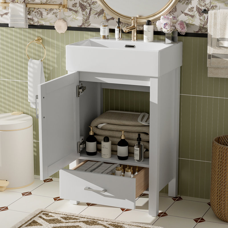 20" Single Bathroom Vanity With Ceramic Top, White