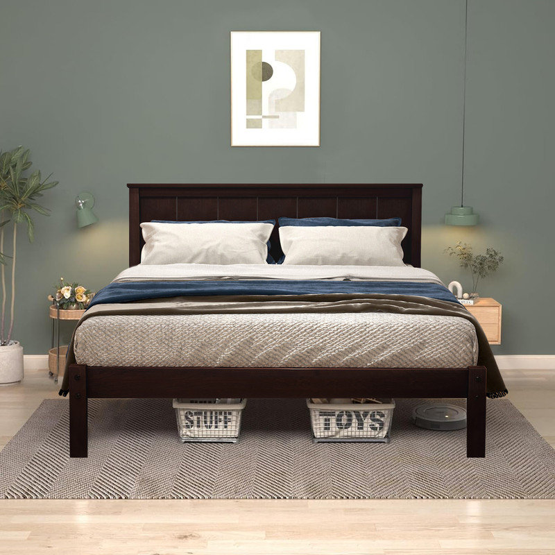  Base de lit plateforme en bois avec tête de lit Varmo, Grand lit, Chêne