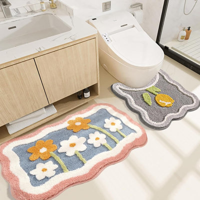 Bathroom Rug Set 2 Piece, Soft Pink Bath Mat And U-Shaped Contour Toilet Rug, Absorbent Microfiber Plush Bath Rugs, Non-Slip, Machine Washable