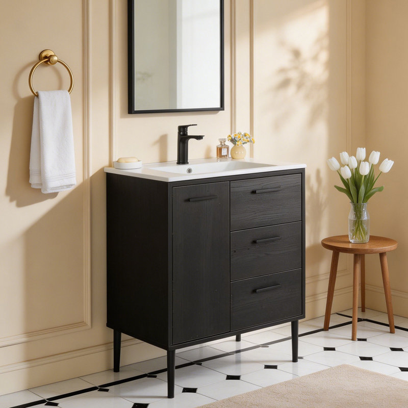 Ensemble de meuble-lavabo simple moderne 30 po noir