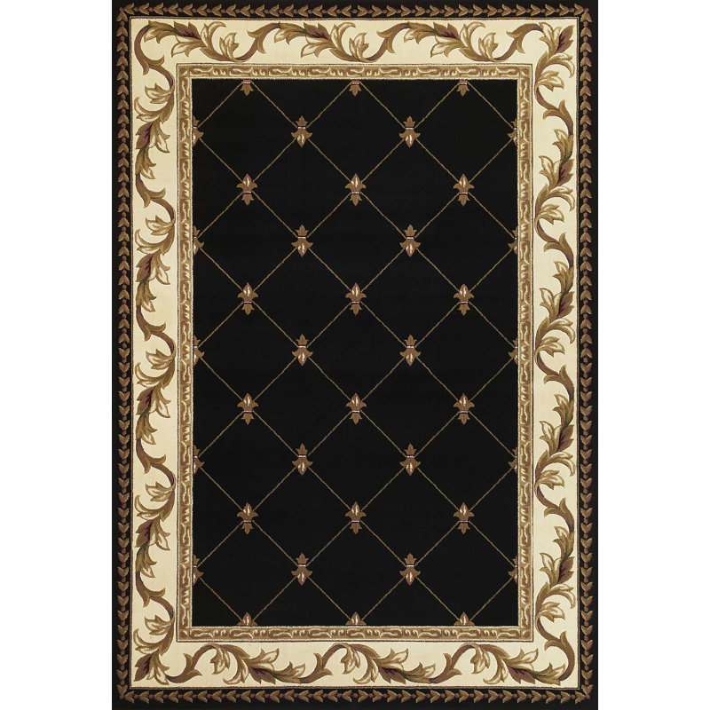 Oryana  Black Machine Woven Hand Carved Fleur De Lis Indoor Accent Rug, Rectangle 1'8" x 2'6"