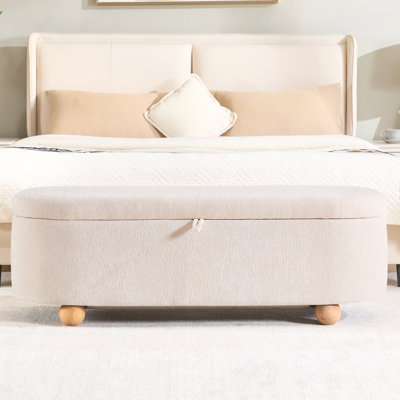 Banc ottoman de rangement ovale de 51,2 pouces avec pieds en bois