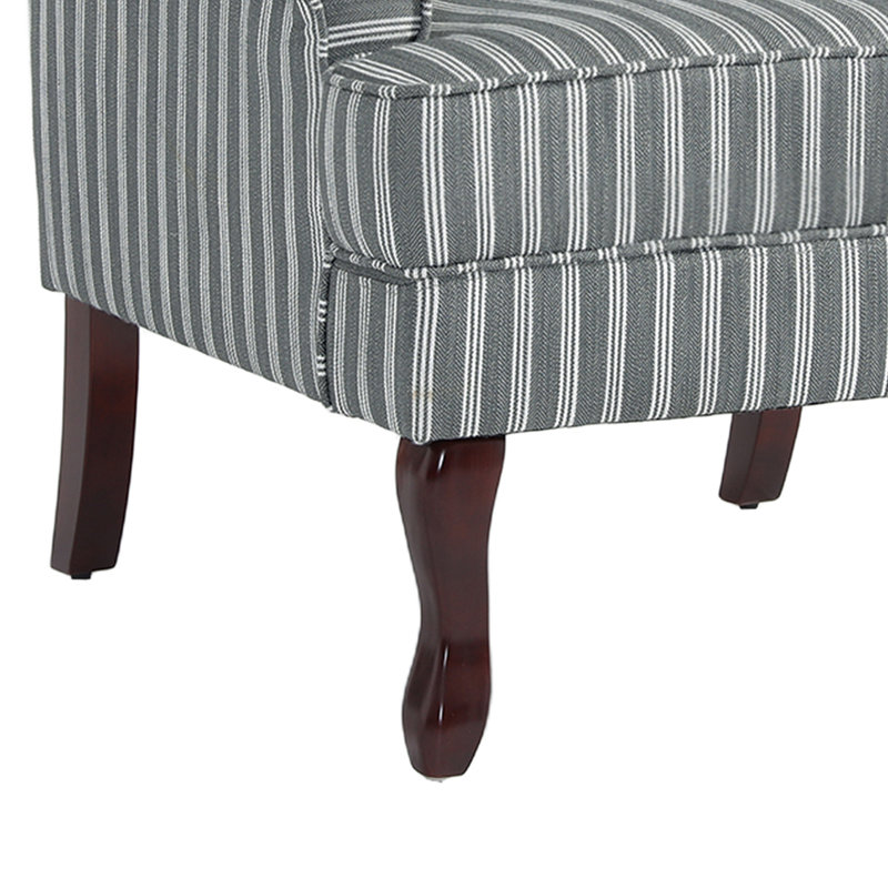 Duward Stripe Gray Linen Upholstered Wingback Accent Chair with Rolled Arm and Solid Wood Leg, Stripe Gray Linen