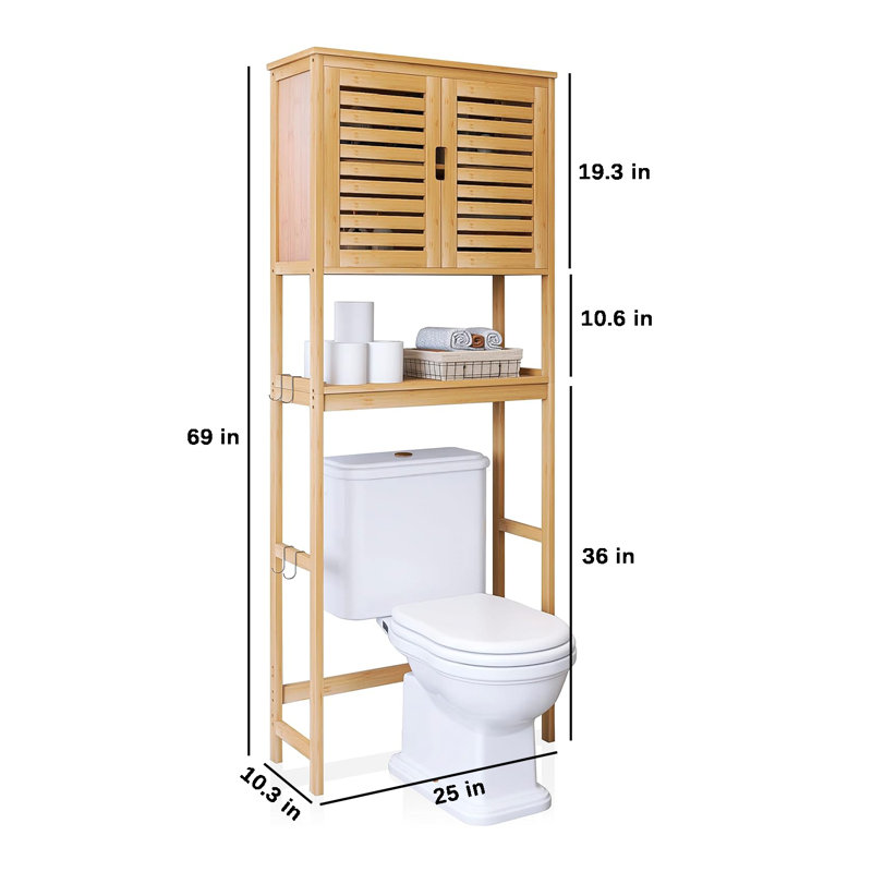Over The Toilet Freestanding Space Saver Toilet Rack with Adjustable Inside Shelf and Open Shelf, Natural