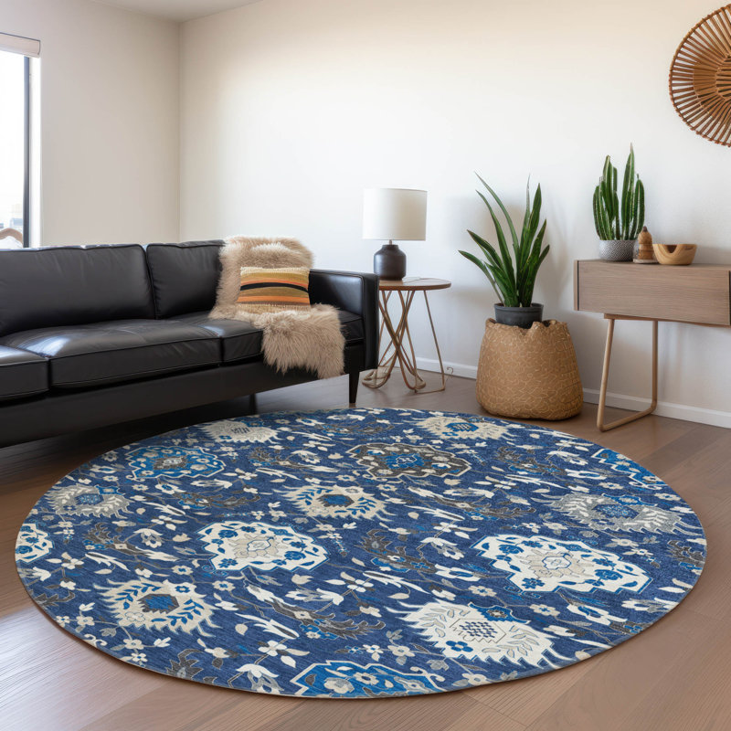 Tapis d'intérieur / extérieur bleu marine Ilyara , 8 pi x 8 pi