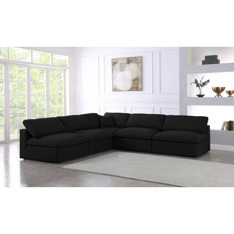 Burrows Upholstered L-Shaped Sectional Reversible, Black Linen Textured Fabric