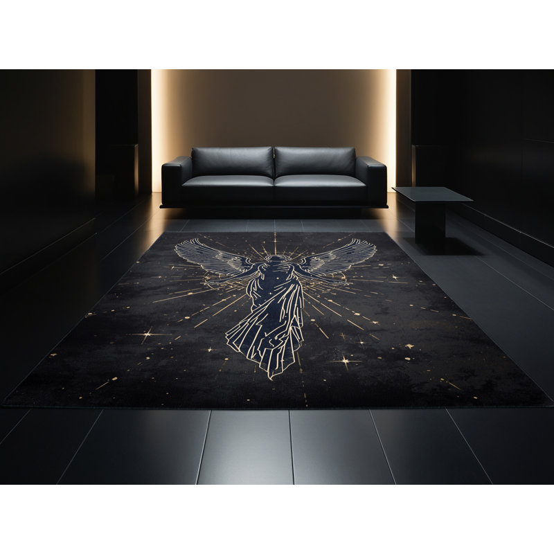 Machine Washable Orys Posh & Luxe Starburst Rug in Gray – Binding, 5 x 8