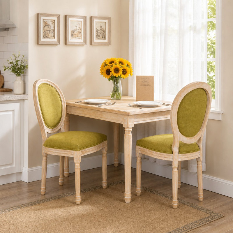 Ensemble de 2 chaises de salle à manger rembourrées à dossier rond, assise robuste en bois massif