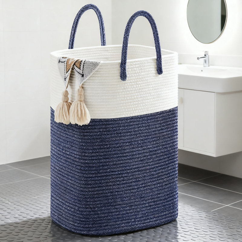 Woven Cotton Rope Laundry Hamper Basket With Handles, 60L Collapsible Storage Organizer For Clothes, Toys, And Blankets, Breathable Design For Home, Bathroom, Nursery, And Living Room