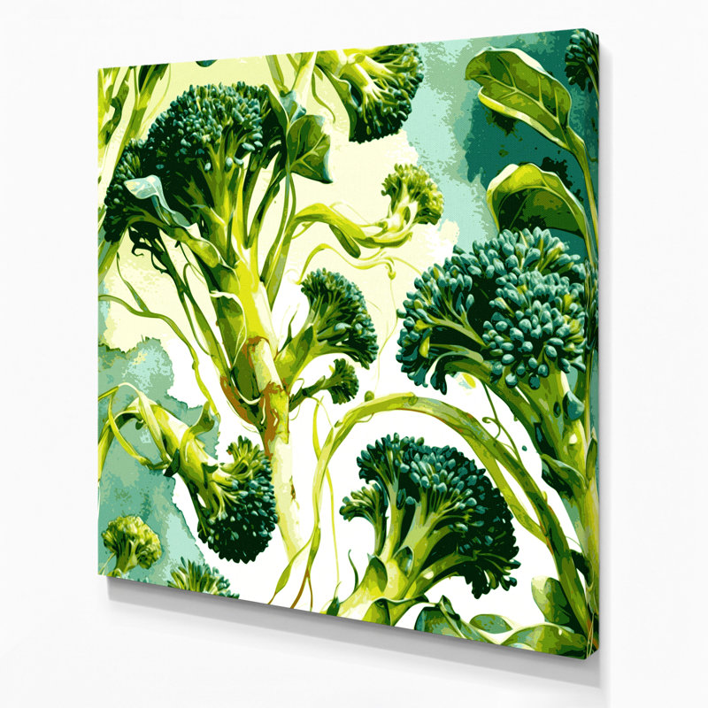 Art mural sur toile vert, légumes et broccoli, H 12 po x l 12 po