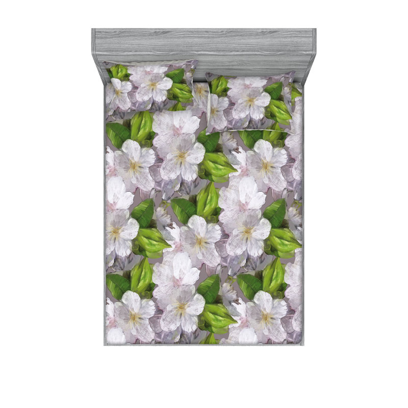 Drap-housse et taies décoratives 3 pièces Ambesonne, Vert fougère, gris pâle / floral