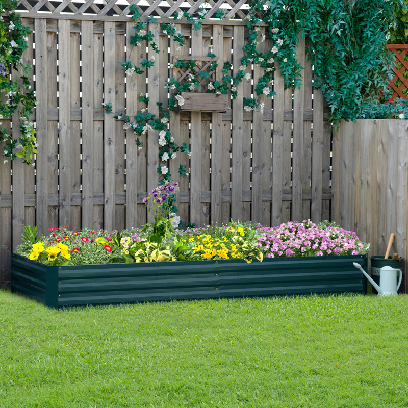 Outsunny Galvanized Raised Garden Bed, 8' X 3' X 1' Metal Planter Box, For Growing Vegetables, Flowers, Herbs, Succulents, Green