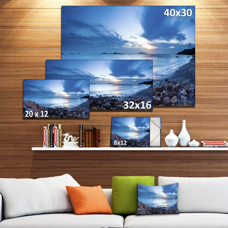 «Blue Sea Sunset on Sandy Coastline», reproduction de photo sur toile tendue, H 20 po x l 20 po x P 1 po