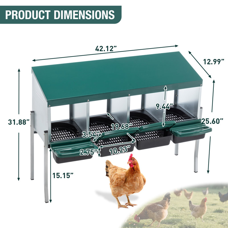 Boîtes de nidification pour poulets, boîte de nidification à 4 compartiments avec pieds, boîtes de nidification avec couvercle