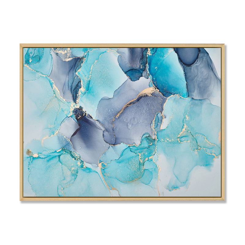 Turquoise et mauve luxueux, art fluide abstrait, reproduction sur toile, H 30 po x l 40 po x P 1,5 po