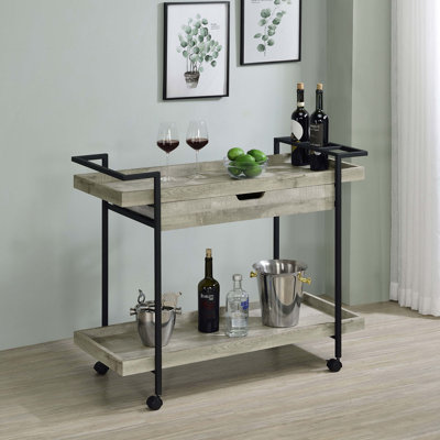 Chariot-bar gris en bois d'ingénierie à 1 tiroir Driftwood