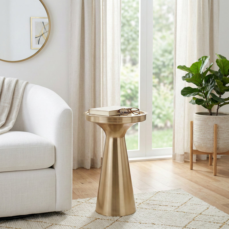 Minimalist Metal Accent End Table for Home  Decor - Modern Cylindrical Narrow End Table for Functional Living Room Styling - 20", Gold