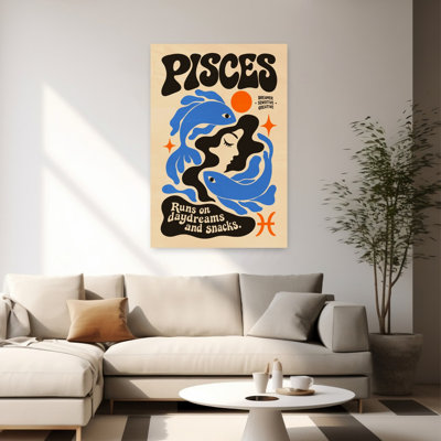 Pisces Zodiac Woman Abstract Dreamy Retro Fish Architecture Wall Art Print 1 Piece Wrapped Canvas Wall Art