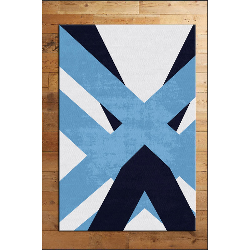 Tapis en jute tissé à la machine Ottoville bleu / blanc / noir, Rectangle 3 pi 3 po x 4 pi 11 po
