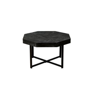 Wood Octagonal Living Room Table With Antique Black Metal Legs, Stylish Vintage Wooden Coffee Table, Base