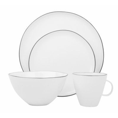 Canvas Home Abbesses Colored Rim Porcelain 4 Piece Dinnerware Set, Service For 1