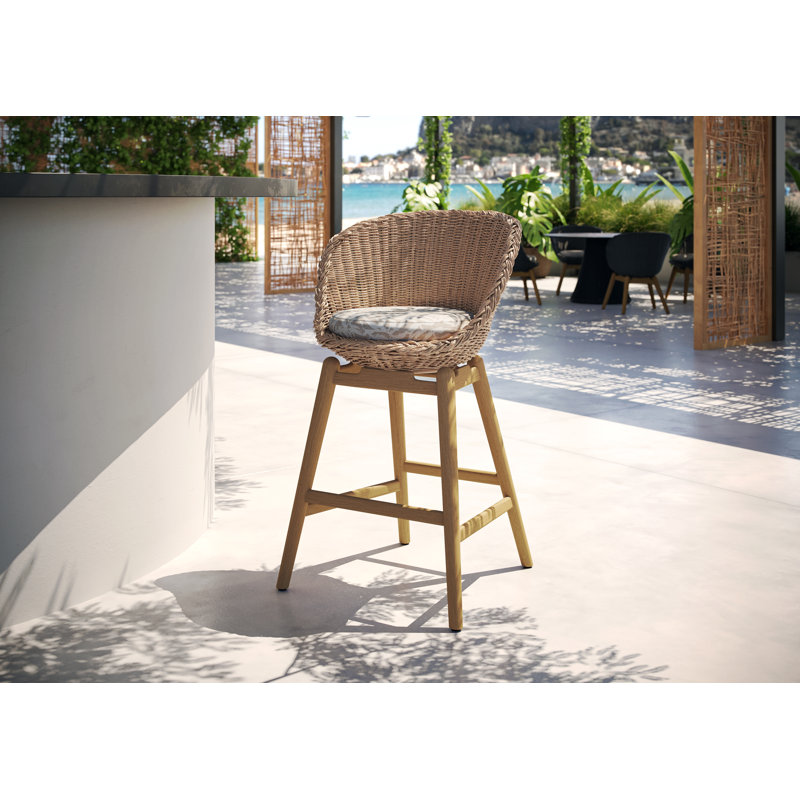 Chaise de bar en teck avec coussins Tulle, Lin