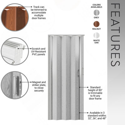 Portes accordéon pliables en PVC 32 po ou cloison d'intimité pour usage interne, gris