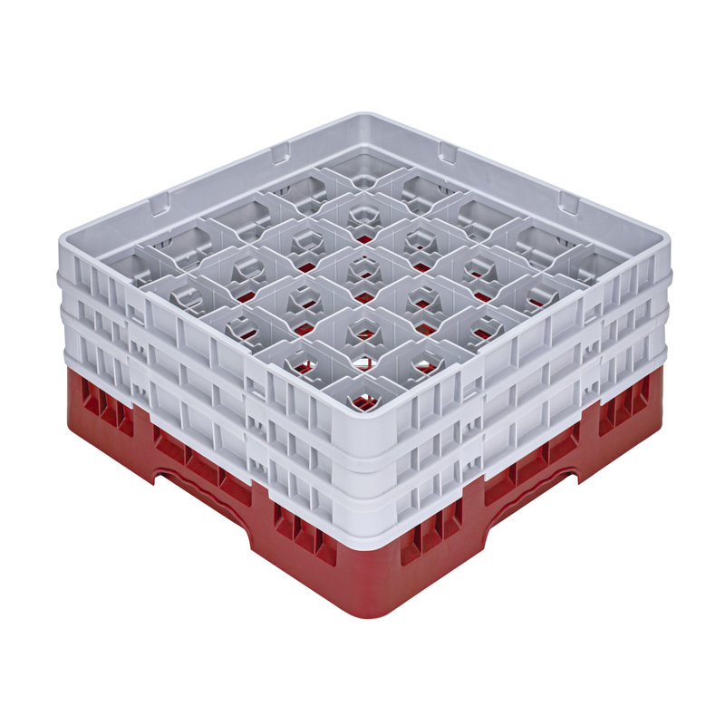 Support en verre Clean Tek Professional pour 25 compartiments, 1 support robuste et durable, avec 1 rallonge pleine et 2 rallonges, support en verre rouge pour les restaurants
