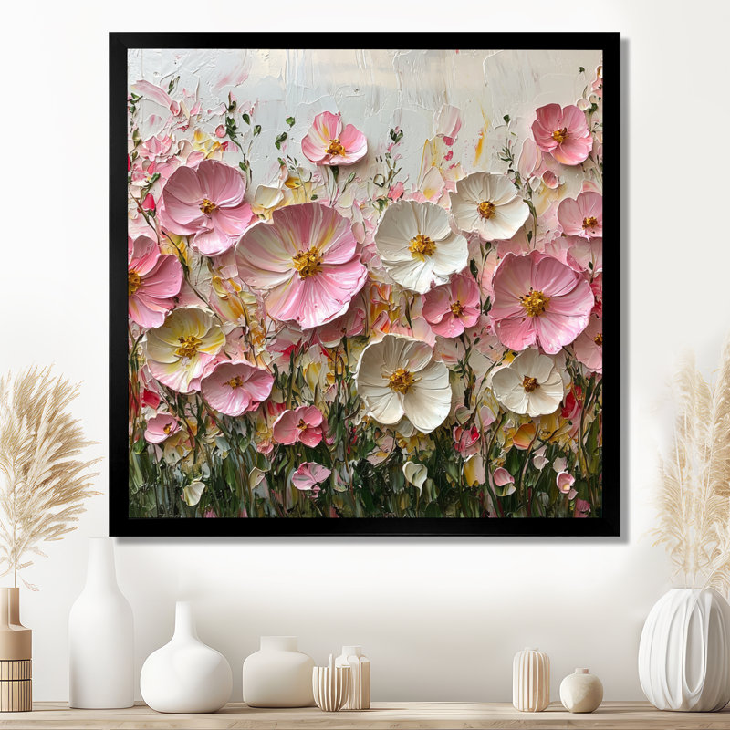 Décoration murale rose pastel crème de fleurs sauvages champ III - Fleurs sauvages, H 30 po x l 30 po, Noir, noir, noir, noir