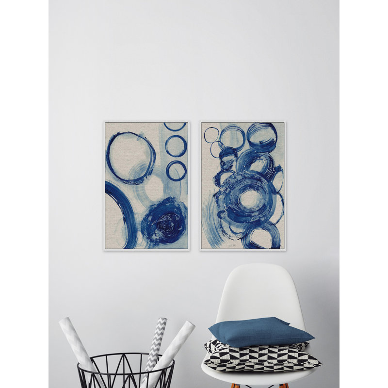 Ensemble de 2 cadres photo peints à motif de cercles bleus ii, H 18 po x l 12 po x L 1,5 po