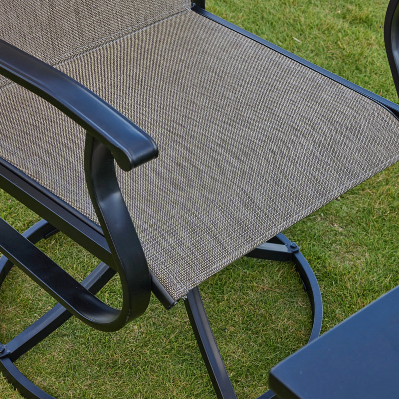 Nectaria Round 6 - Person Outdoor Patio Dining Set with 6 Swivel PVC-coated polyester Chairs, Brush Wood Brown/Black