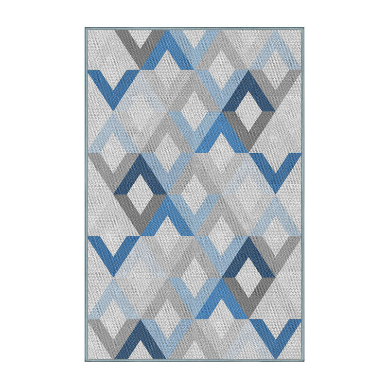Tapis bleu/gris à motifs, Rectangle 7 pi x 9 pi