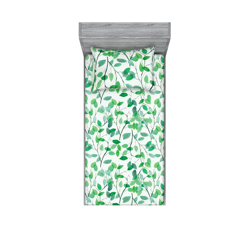 Drap-housse et taies décoratives 3 pièces Ambesonne, Bleu-vert, écume de mer / floral