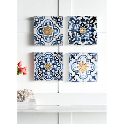 9.5X9.5" Blue, White, Gold Wall Beautification. Chic Framed For Hallway. Suits Eclectic Motifs. 95% Fir Wood, 5% Paper. 5Lbs. 9.5Wx9.5Hx1.7D Decor. Elegant Accents Home. Modern, Bohemian Styles.