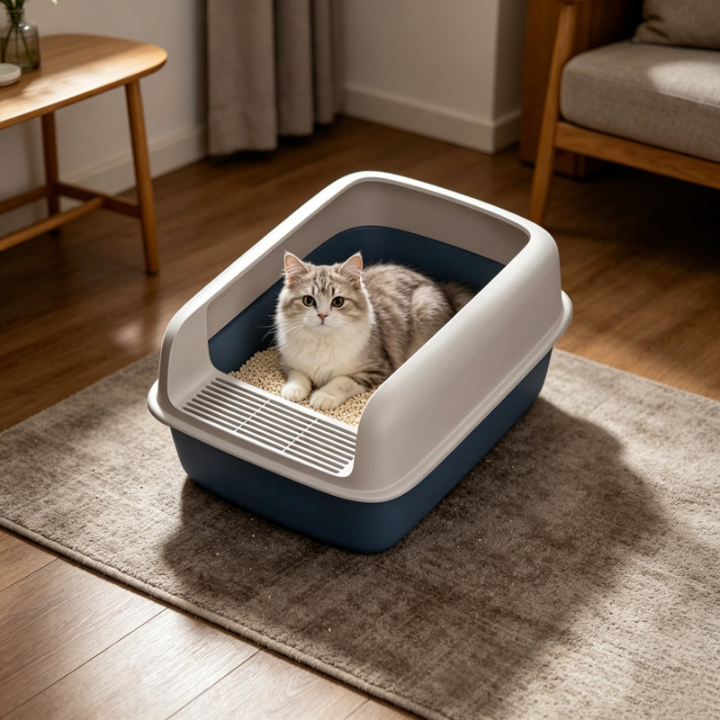 Bac à litière semi-fermé pour entrée de chat, 15,75 po x 12,2 po x 6,69 po, bleu, Bleu