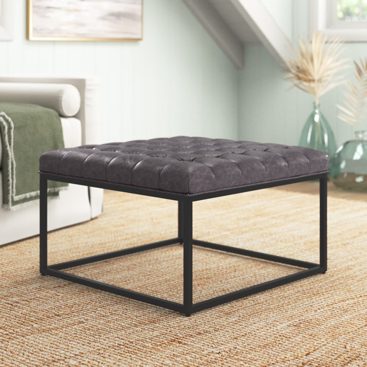 Simpli Home Owen Tray Top Small Coffee Table Storage Ottoman in Distressed Grey Faux Leather