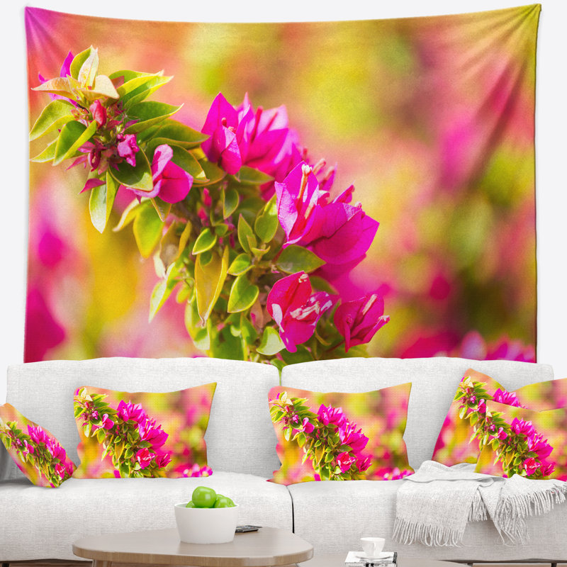 Magnifique tapisserie floral rose bougainvillea fleurs, H 32 po x l 39 po