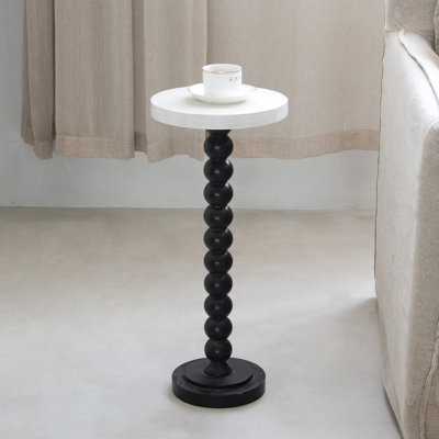 Gatik Pedestal Small End Table, Contemporary Side Table with Black Base and White Top