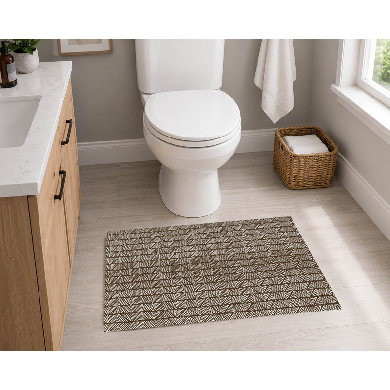 Tapis de toilette rectangulaire antidérapant à rayures Chev Wave, 24" W x 17" L, Peach, Orange Chevron