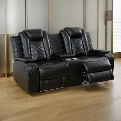 Black Breathing Leather Living Room Recliner Loveseat
