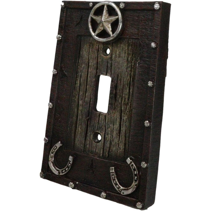 Set Of 2 Rustic Western Star Lucky Horseshoes Single Toggle Switch Plate Covers