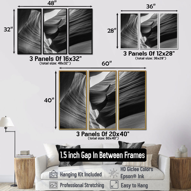 Lower Antelope Canyon - Photographie de 3 pièces sur toile, H 28 po x l 36 po, Argent