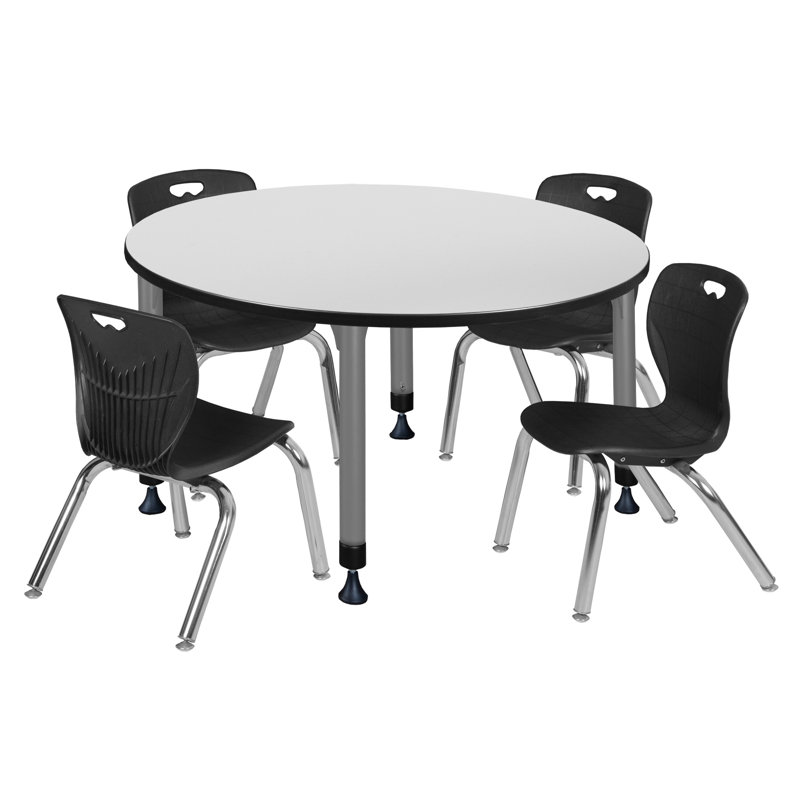 Kee Round Breakroom Table and 12" Chair Set, 34" H x 36" L x 36" W, Cherry/Chrome, Black
