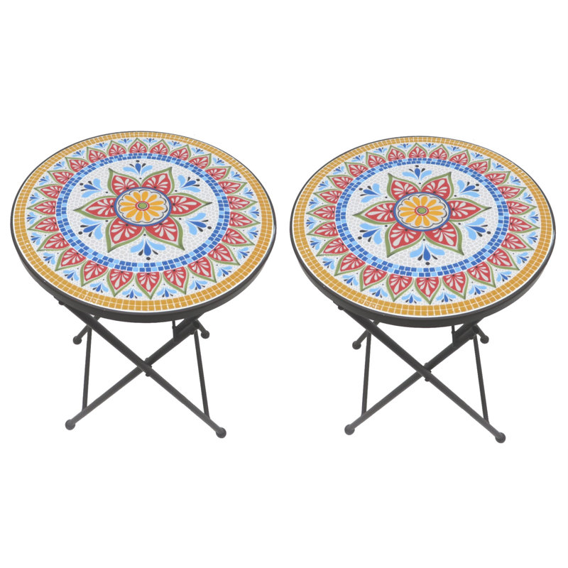 Round Metal Folding Outdoor Side Table , 14'' in. W 21'' in. D