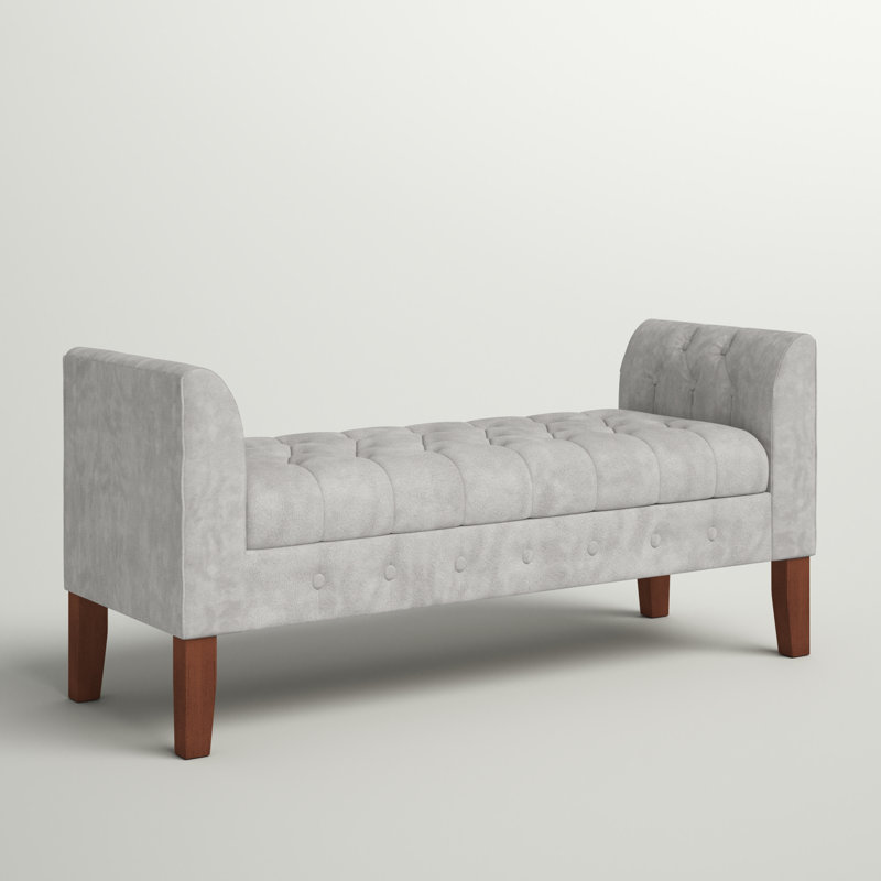 Upholstered Storage Bench, Bella Dove Performance Velvet