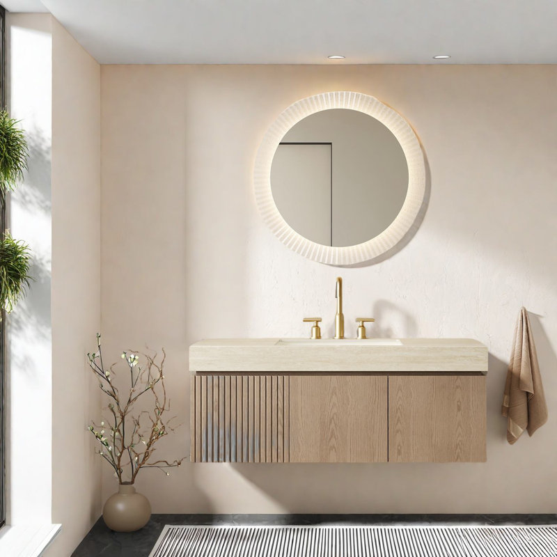 Meuble-lavabo et lavabo flottant Modern, plateau en travertin Roma